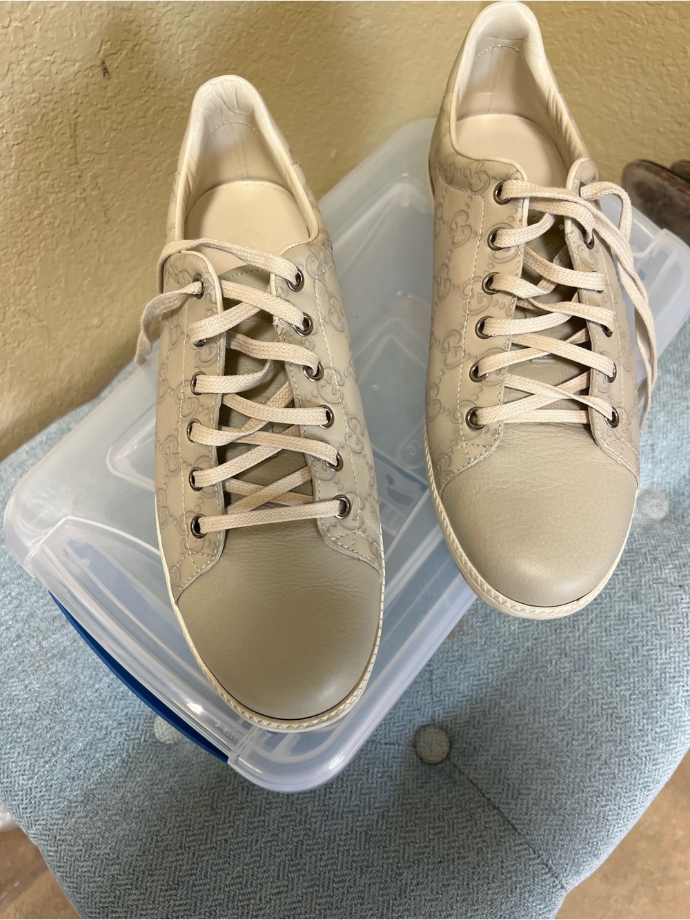 Gucci Cream/Tan Leather GG Monogram Low-Top Sneakers
